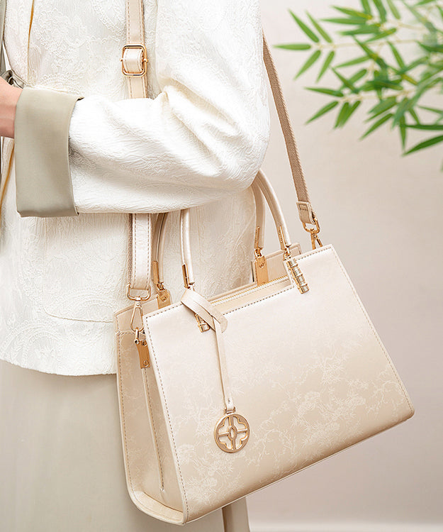 Beige Jacquard Bag Tote Versatile Elegant