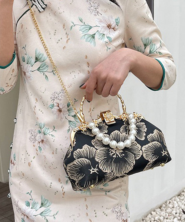 Pearl Satin Tote Handbag Elegant Zircon Khaki