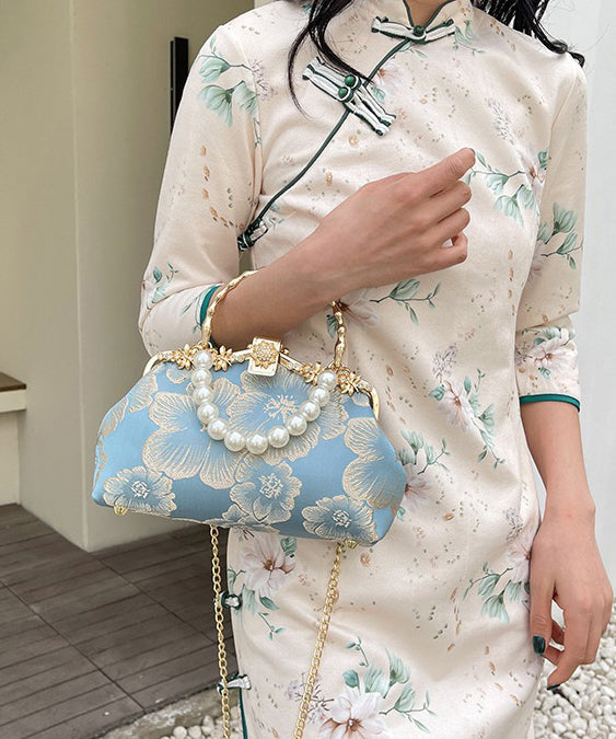 Pearl Satin Tote Handbag Elegant Zircon Khaki