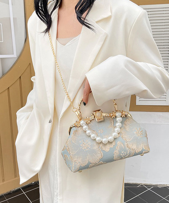 Pearl Satin Tote Handbag Elegant Zircon Khaki