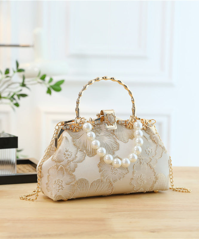 Pearl Satin Tote Handbag Elegant Zircon Khaki