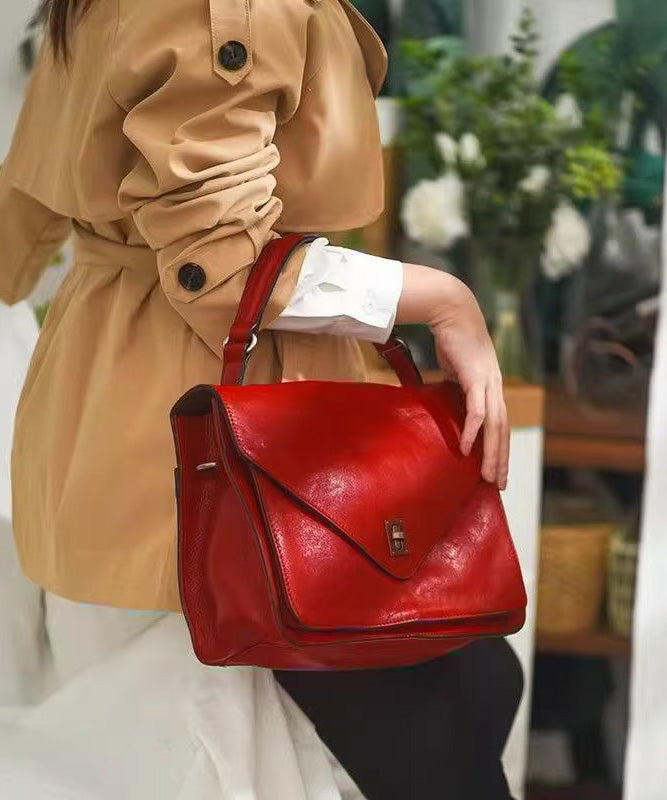 Orange Durable Elegant Solid Tote Leather Handbag