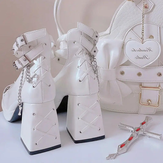 Kawaii Aesthetic Y2K Cute Fairy Elegant Theresa Black White Heels ON1524 spreepickyshop