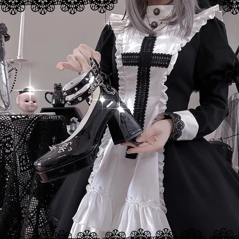 Kawaii Aesthetic Y2K Cute Fairy Elegant Theresa Black White Heels ON1524 spreepickyshop