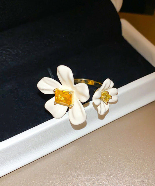 Zircon Copper White Acrylic Elegant Overgild Floral Rings Open