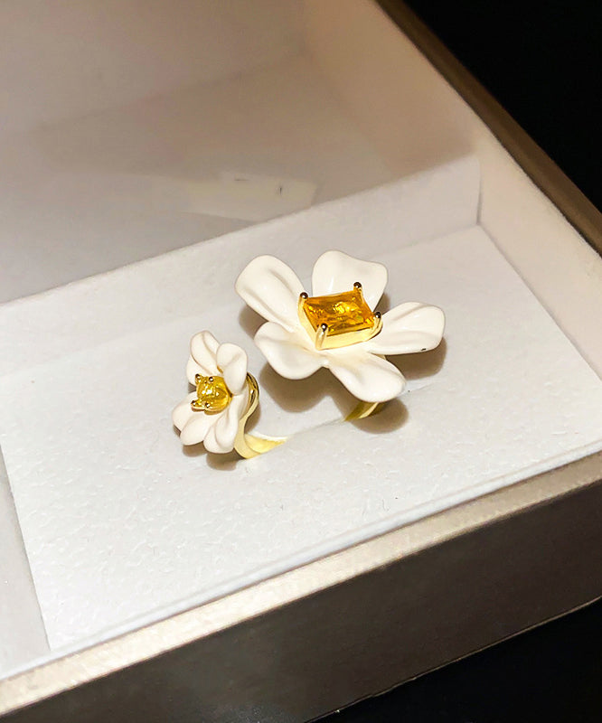 Zircon Copper White Acrylic Elegant Overgild Floral Rings Open
