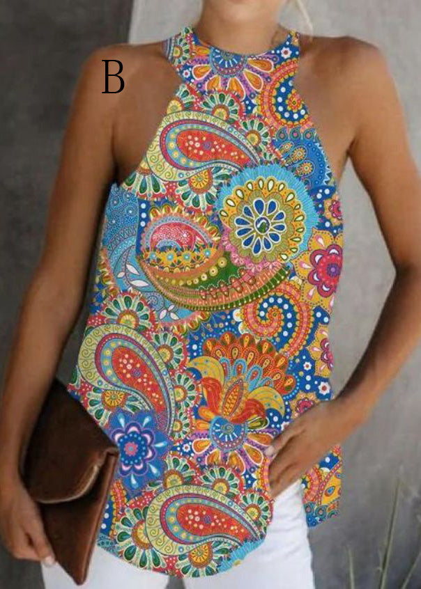 Print American Halter Top And Sleeveless European