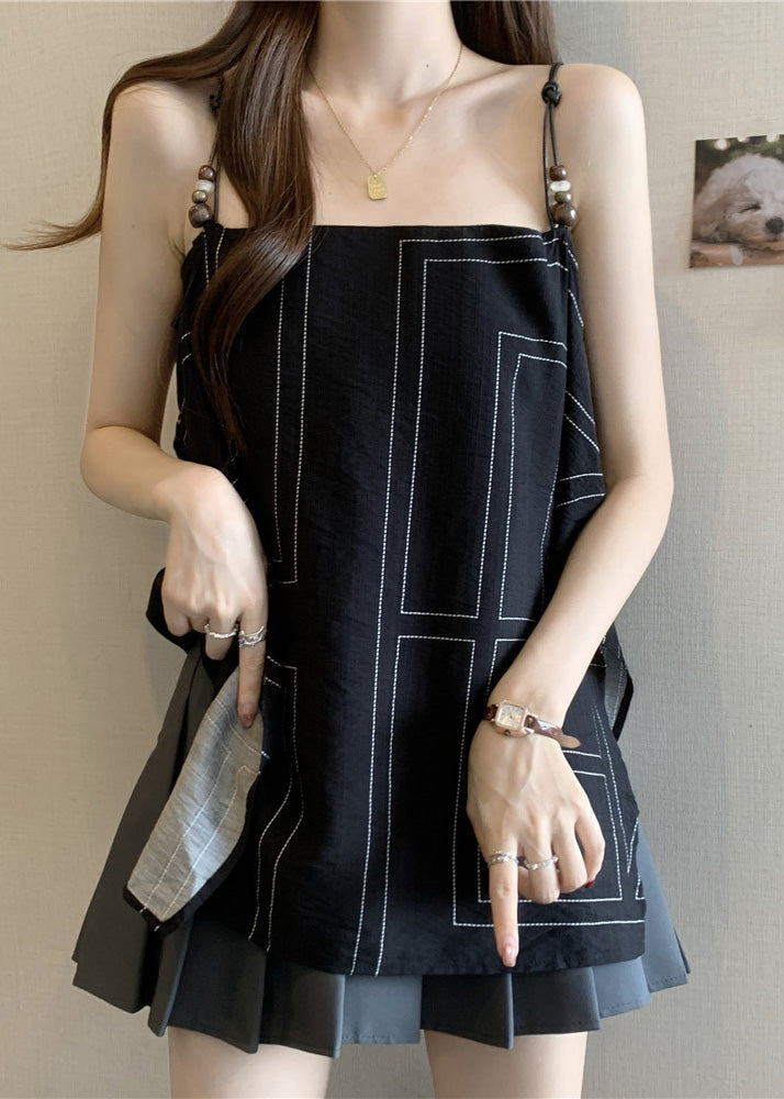 Summer Black Cotton Strap Spaghetti Fashion Top