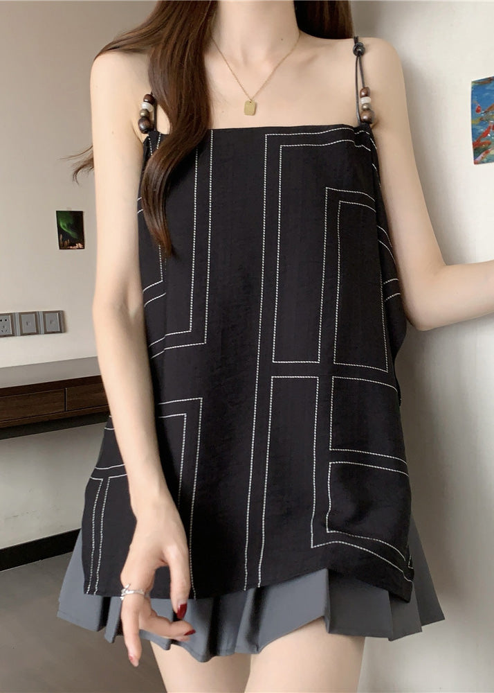 Summer Black Cotton Strap Spaghetti Fashion Top