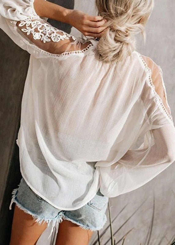 Fashion Floral V Neck Tops Black Lantern Chiffon Sleeve