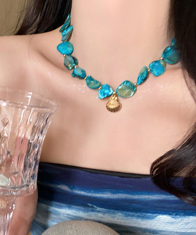 Shell Silver Starfish Fashion Sterling Blue Overgild Pendant Necklace