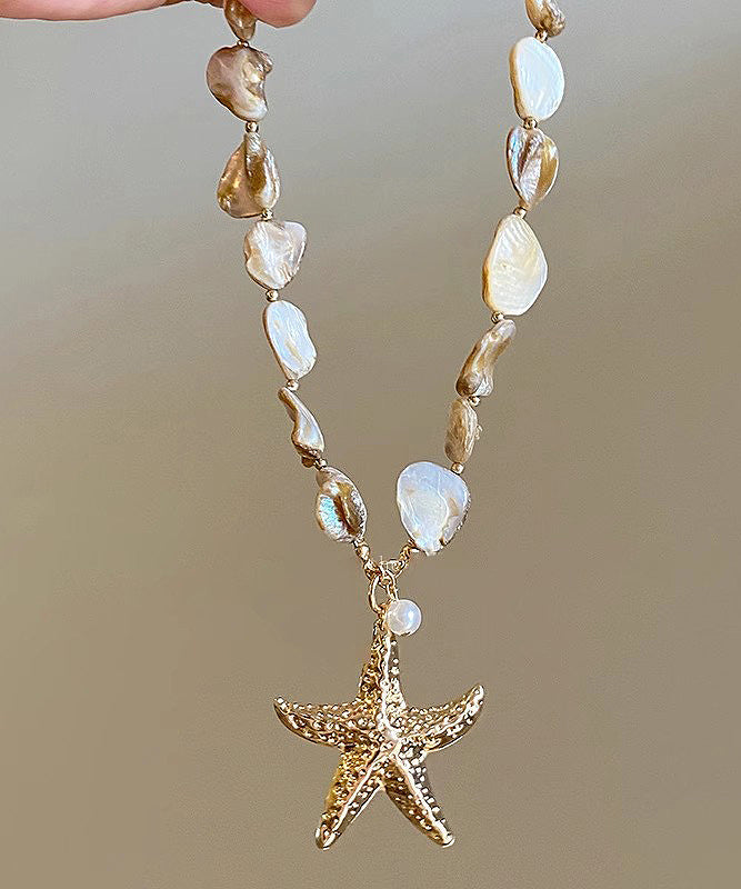 Shell Silver Starfish Fashion Sterling Blue Overgild Pendant Necklace
