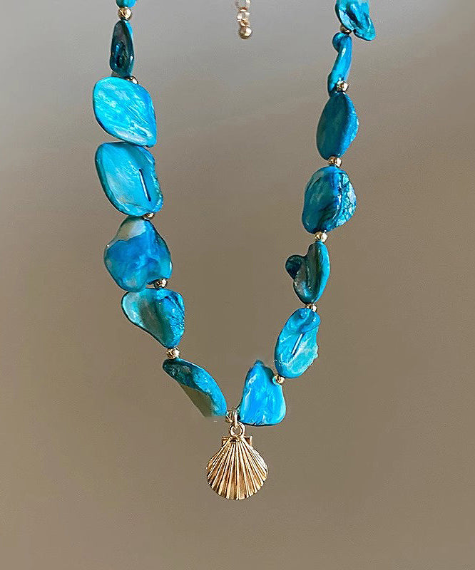 Shell Silver Starfish Fashion Sterling Blue Overgild Pendant Necklace