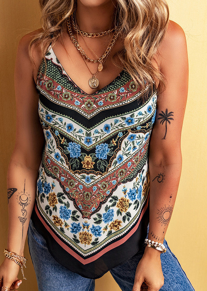 Pink Fashion Sleeveless Neck Print Vest V