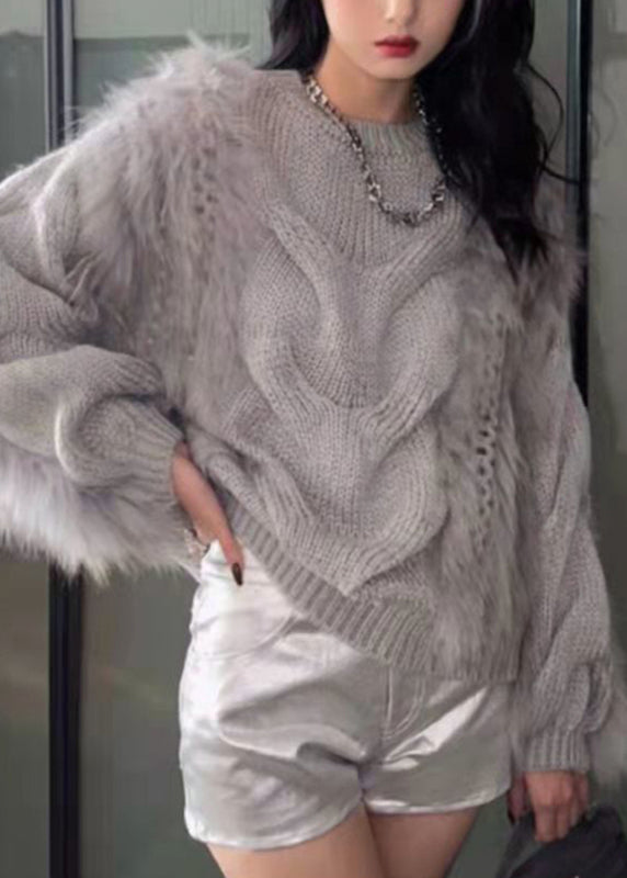 Yellow O-Neck Knit Fashion Fluffy Fur Cozy Sweaters Fuzzy Cotton Fall