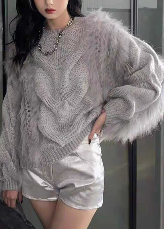 Yellow O-Neck Knit Fashion Fluffy Fur Cozy Sweaters Fuzzy Cotton Fall