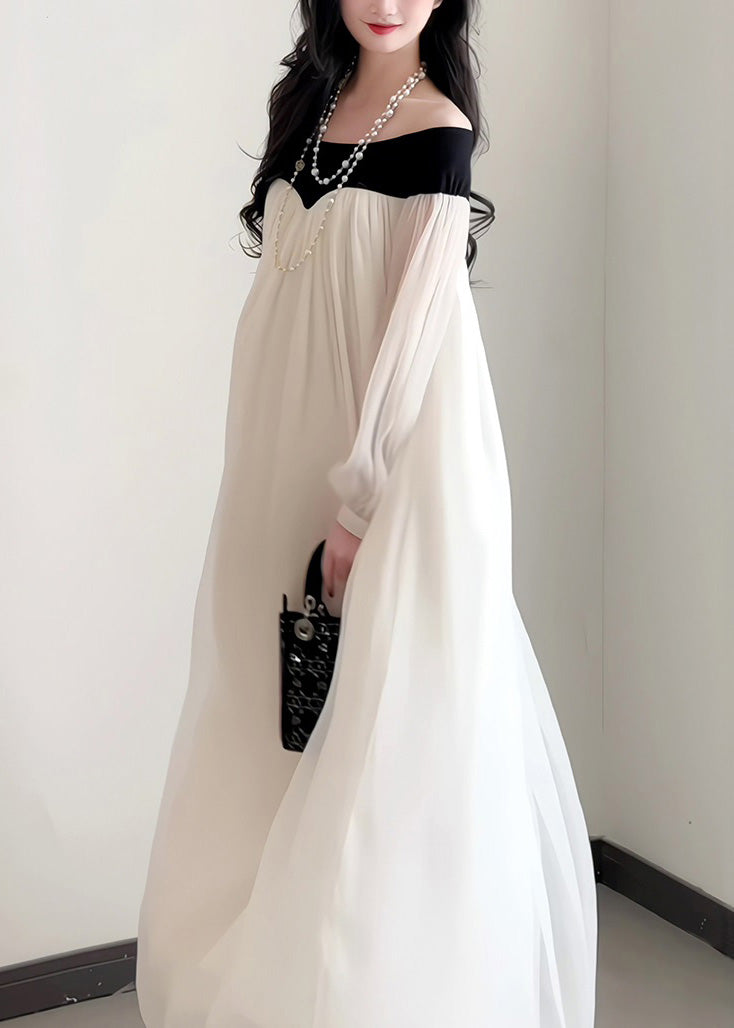 Lantern Elegant Slash Dress French Sleeves Chiffon Neck