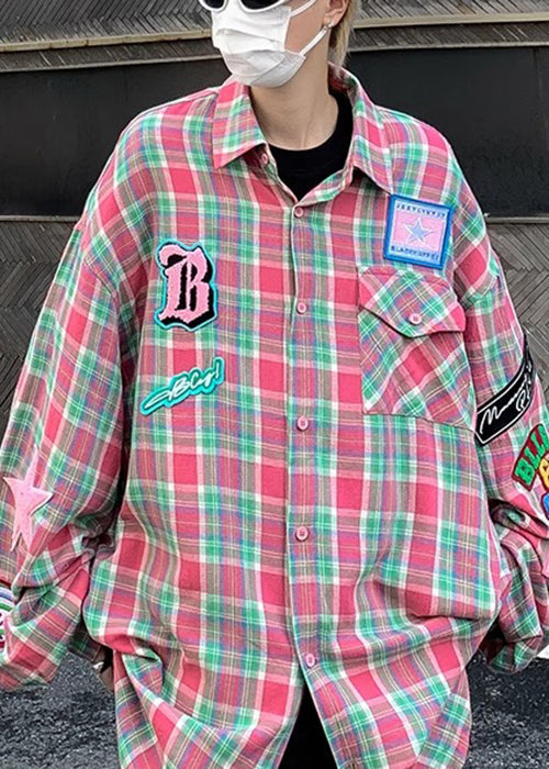 Cotton French Shirt Pockets Men Plaid Navy Spring