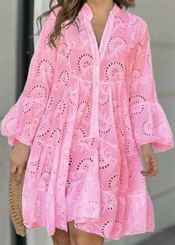 Hollow White Fall Out Neck Long V French Dress Holiday Lace