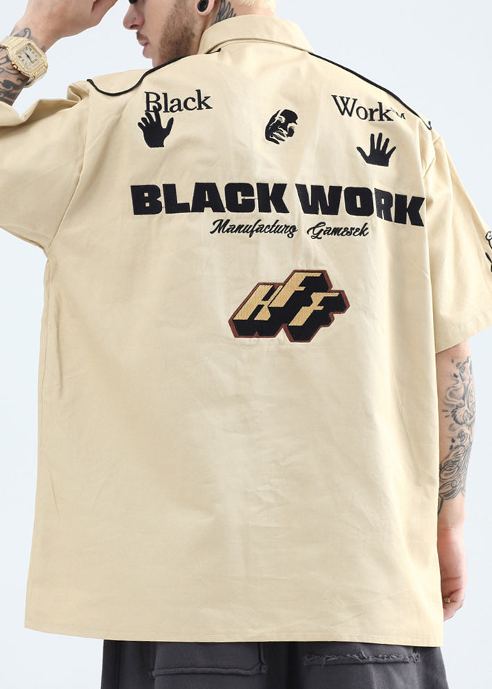 Collar Shirts Mens French Summer Cotton Peter Pan Print Yellow