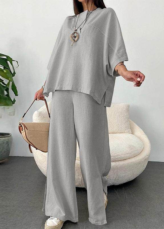 Shirts Two Leg Pants Set And T Pieces Side Open Wide Grey