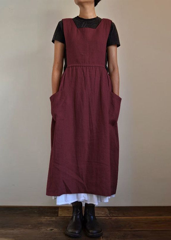 Handmade Neck Black Patchwork NeckU U Pockets Summer Maxi Dresses