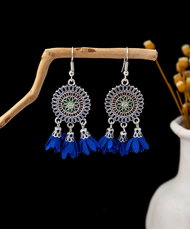 White Earrings Chiffon Drop Tassel Zircon Sterling Floral Silver Handmade