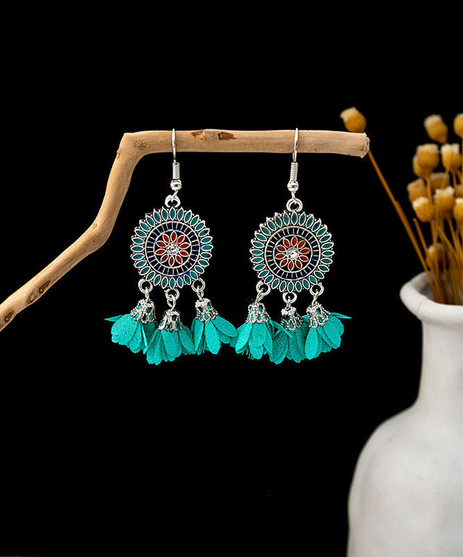 White Earrings Chiffon Drop Tassel Zircon Sterling Floral Silver Handmade