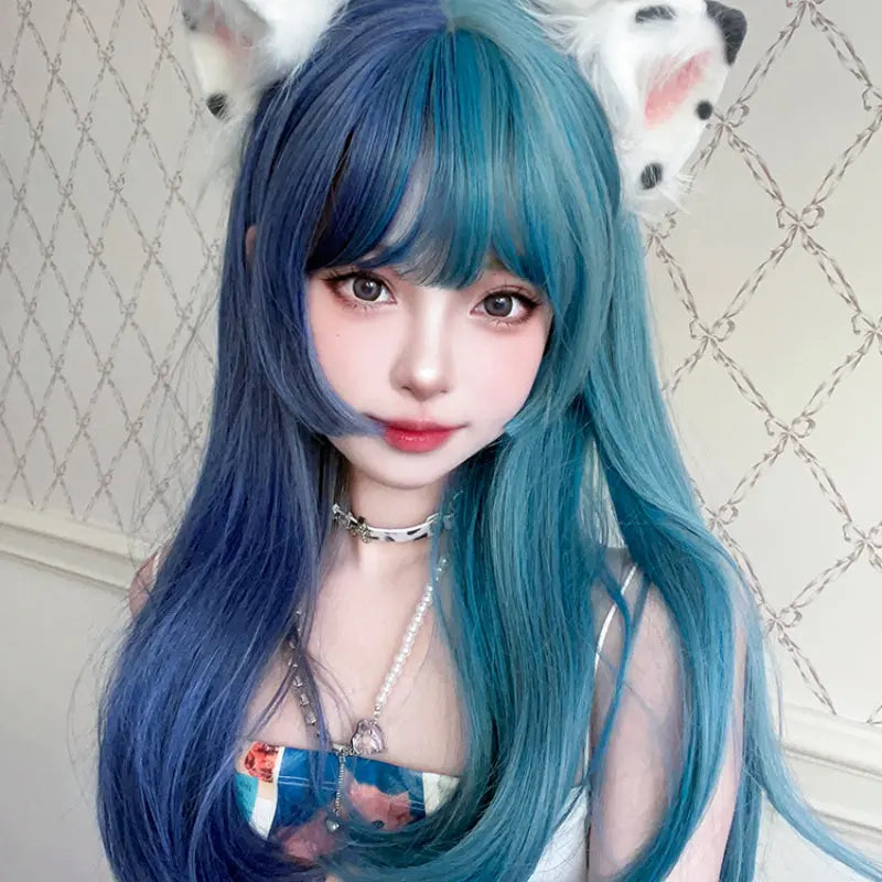 Kawaii Aesthetic Y2K Cute Fairy Harajuku Half Blue and Half Teal Wig ON1468 spreepickyshop