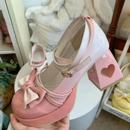 Kawaii Aesthetic Y2K Cute Fairy Heart Bow Lolita Heels spreepickyshop