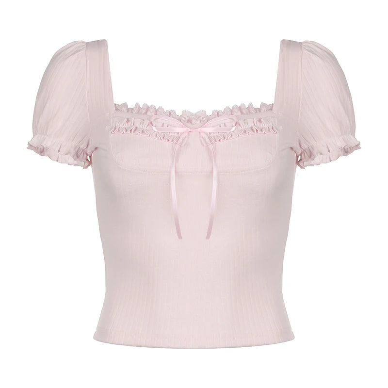 Pink Coquette Lace Bow Top - Kimi