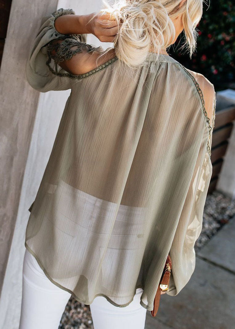 Top Patchwork Italian Tulle Green Army Fall Chiffon