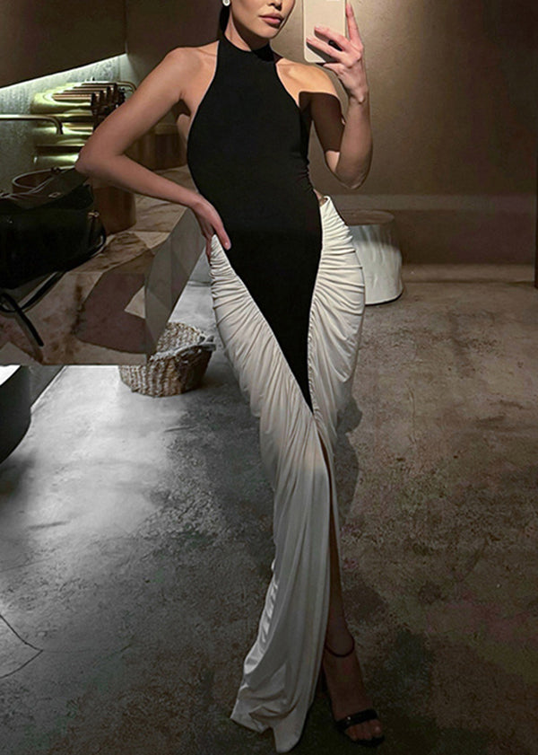 Cotton Colorblock Sleeveless Slim Patchwork Italian Fit Dress