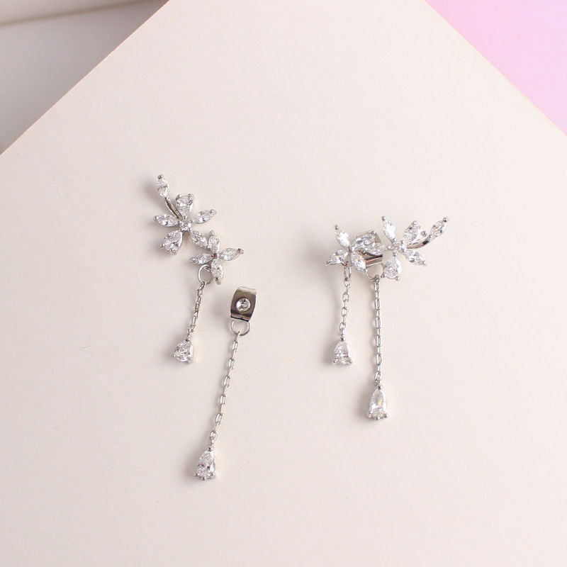 Floral Clip-On Rhinestone Earrings Stud /