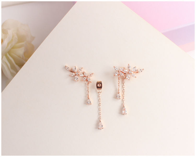 Floral Clip-On Rhinestone Earrings Stud /