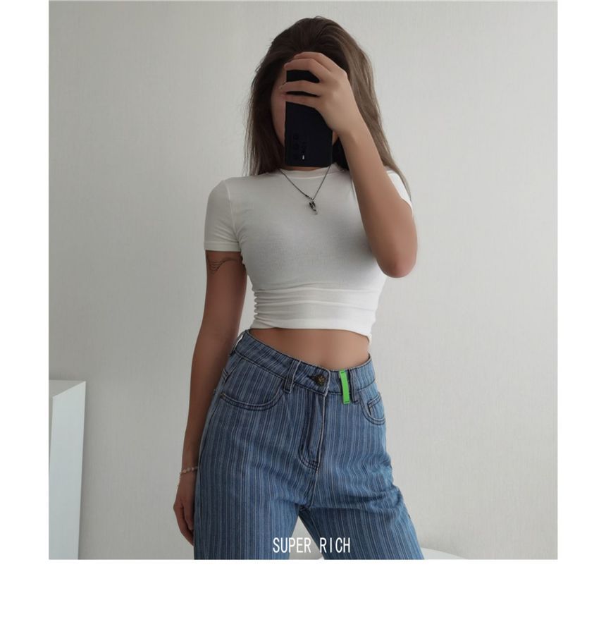 Short-Sleeve Top Plain Cropped