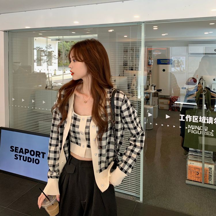 Cardigan Top Plaid Camisole /