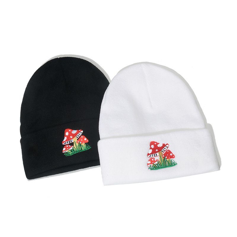 Mushroom Embroidered Knit Beanie