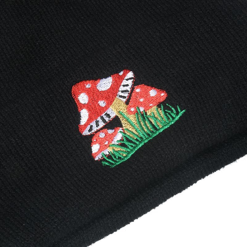 Mushroom Embroidered Knit Beanie