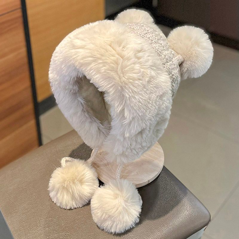 Fluffy Pom Panel Beanie