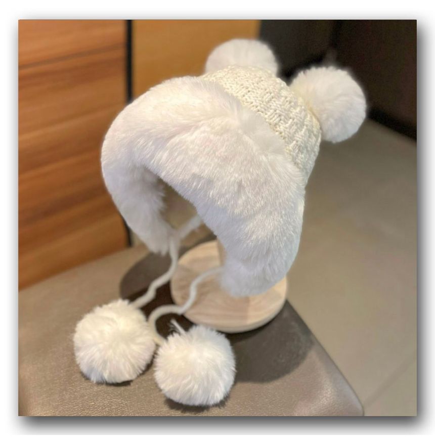 Fluffy Pom Panel Beanie