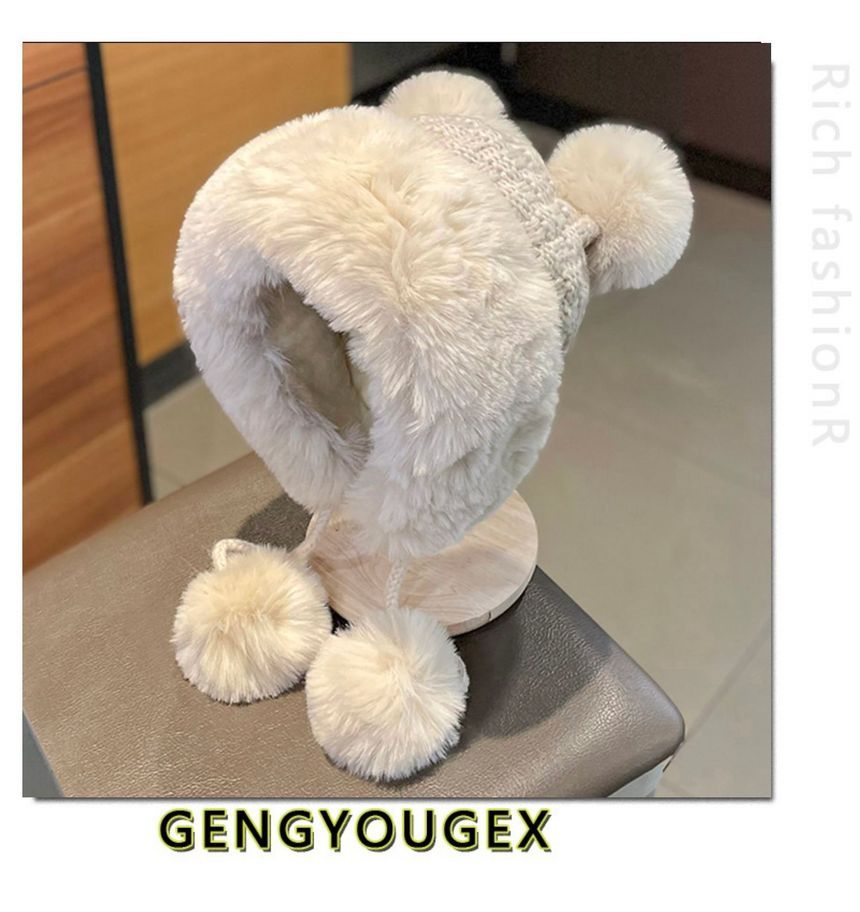 Fluffy Pom Panel Beanie