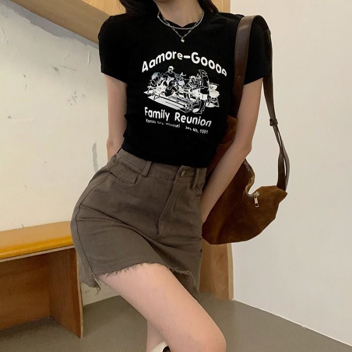 Short-Sleeve T-Shirt Cropped Print Cartoon