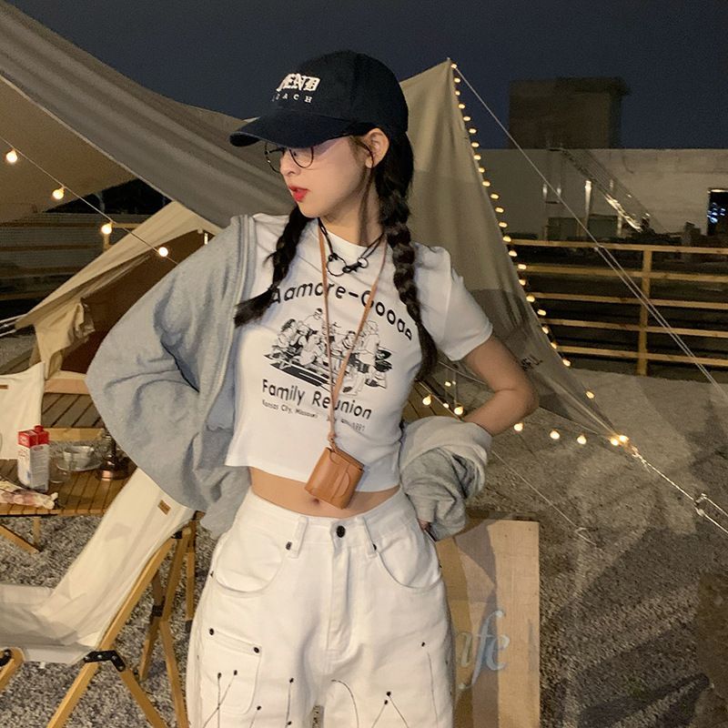 Short-Sleeve T-Shirt Cropped Print Cartoon