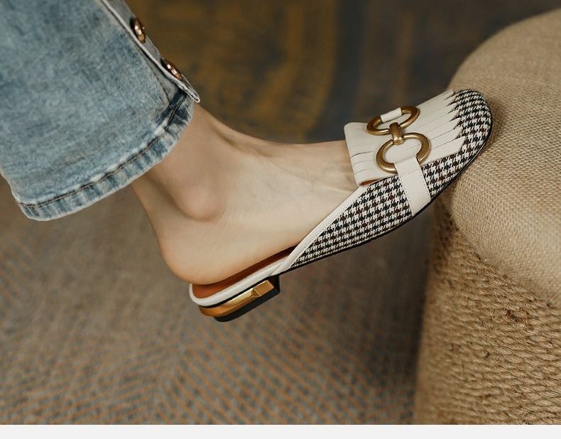 Buckled Houndstooth Mules