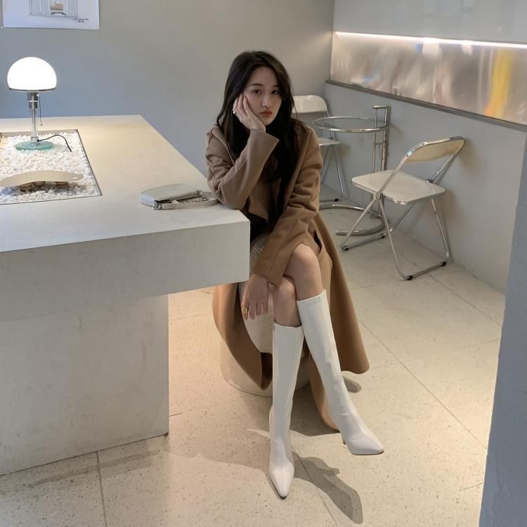 Heel Pointy-Toe Tall Boots Chunky