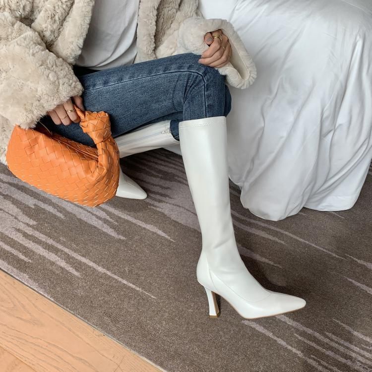 Heel Pointy-Toe Tall Boots Chunky