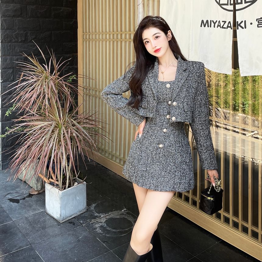 Set: Mini Tweed A-Line Dress + Cropped Blazer