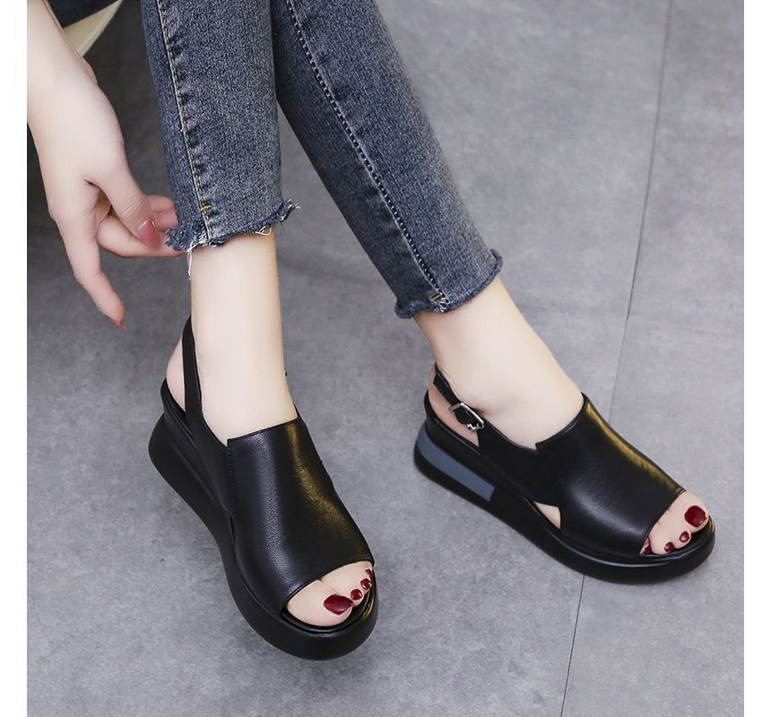 Platform Slingback Wedge-Heel Sandals Peep-Toe