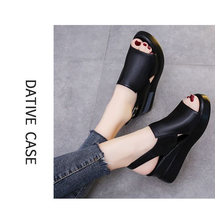 Platform Slingback Wedge-Heel Sandals Peep-Toe